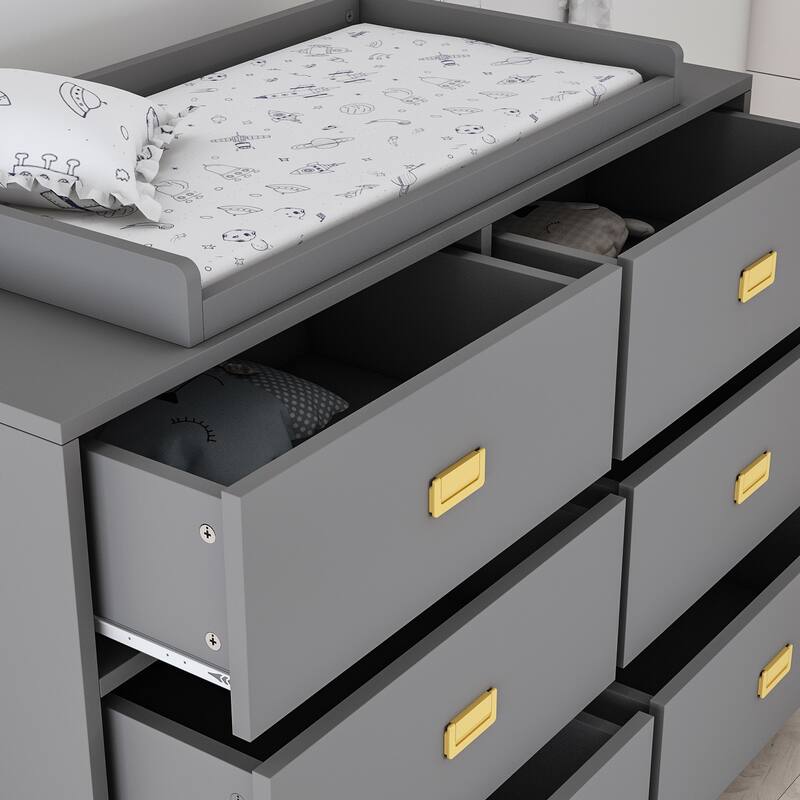 6-Drawer Dresser Change Table With Large Storage Space Chest Cabinet