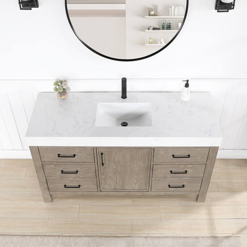 Leon 60 in. Single Bathroom Vanity with Composite Stone Top