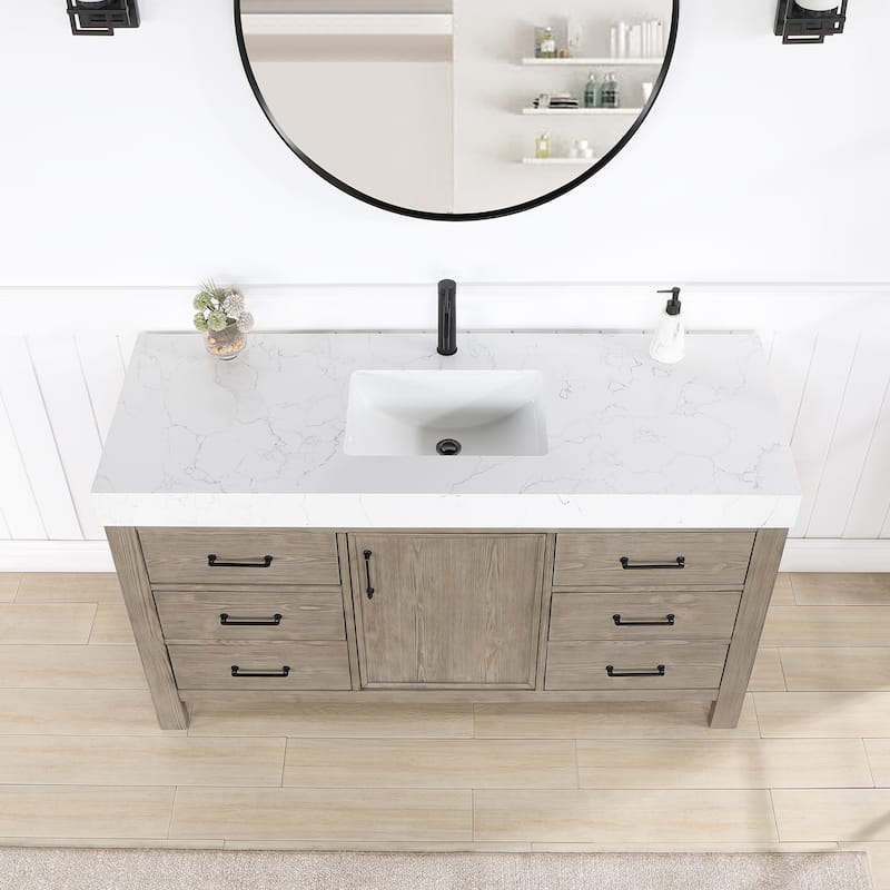 Leon 60 in. Single Bathroom Vanity with Composite Stone Top