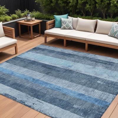 HomeRoots Striped Transitional Rectangle Outdoor Rug