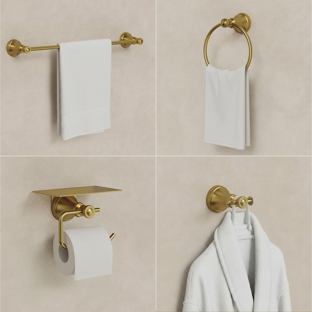 GRANDJOY Modern 4 Piece Bathroom Hardware Set with Toilet Paper Shelf