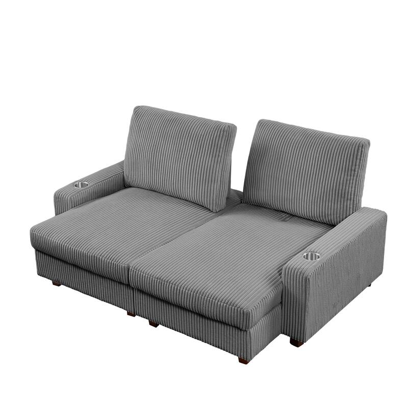 74'' Wide Upholstered Chaise Lounge Loveseat with Adjustable Backrest
