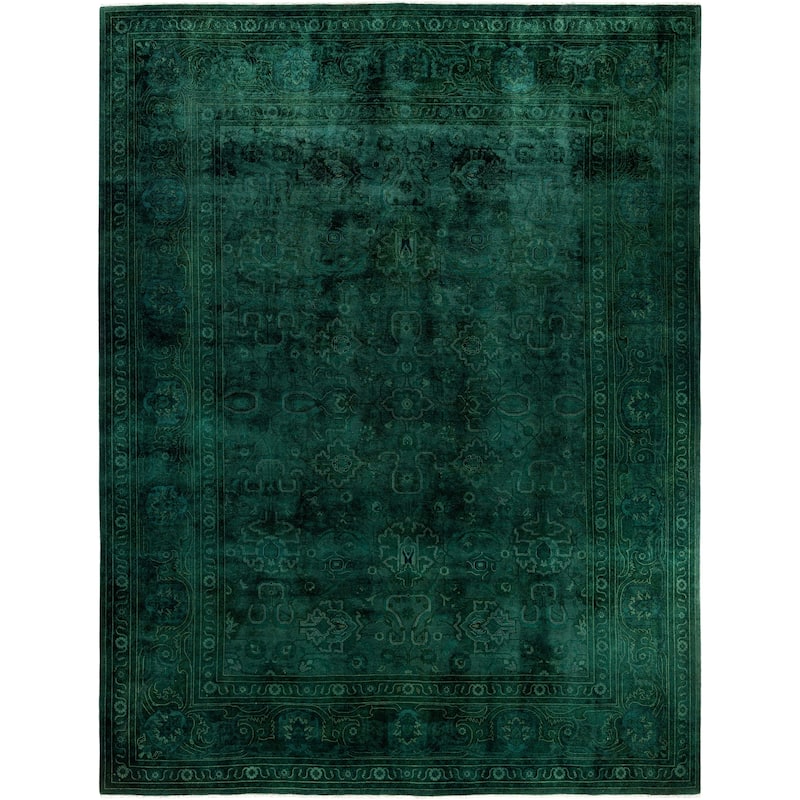 Overdyed One-of-a-Kind Hand-Knotted Area Rug - Green - 9' 1" x 12' 1"