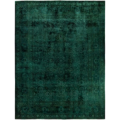 Overdyed One-of-a-Kind Hand-Knotted Area Rug - Green - 9' 1" x 12' 1"