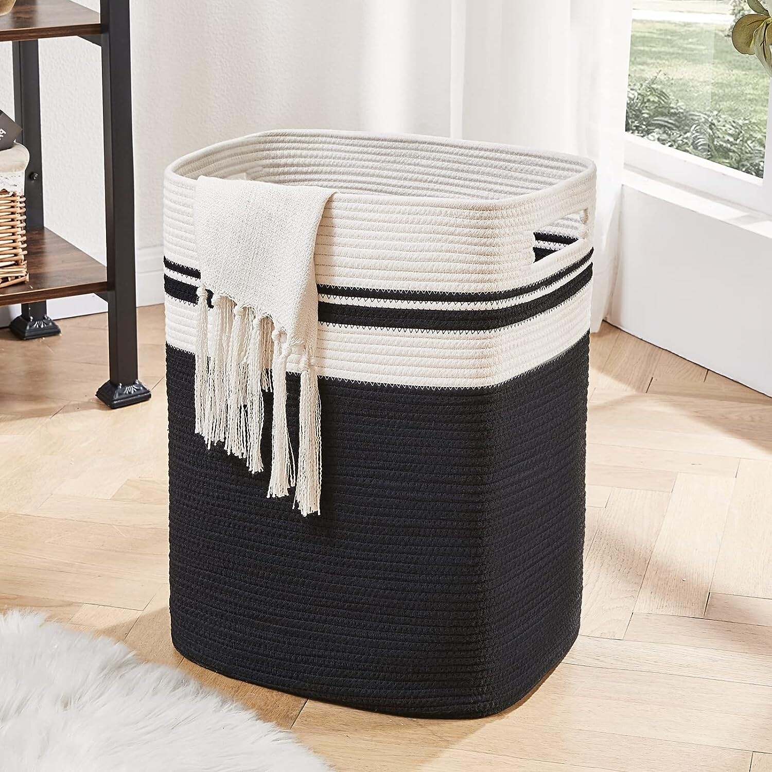 Laundry Hamper Laundry Basket Tall Cotton Storage Basket with