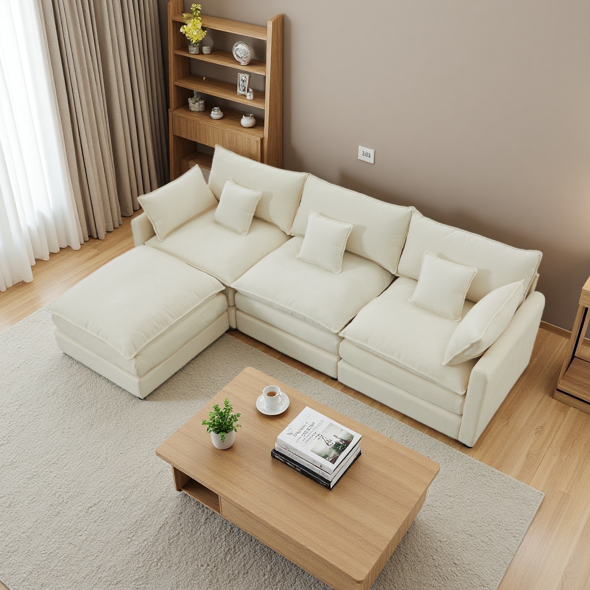 98.8" Chenille L-Shaped 3-Seater Sectional Sofa with Removable Ottoman