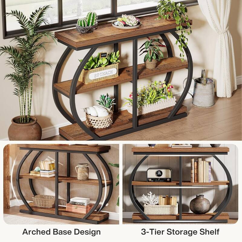 41.3 Inches Brown Wooden Entryway Table, 3-Tier Industrial Hallway Table with Storage for Living Room