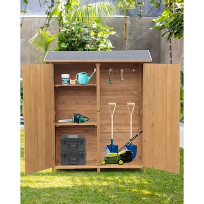 Shed Outdoor Storage Cabinet Wooden Garden Sheds, Outside Tool Organizer with Waterproof Roof, Shelves and Lockable Door