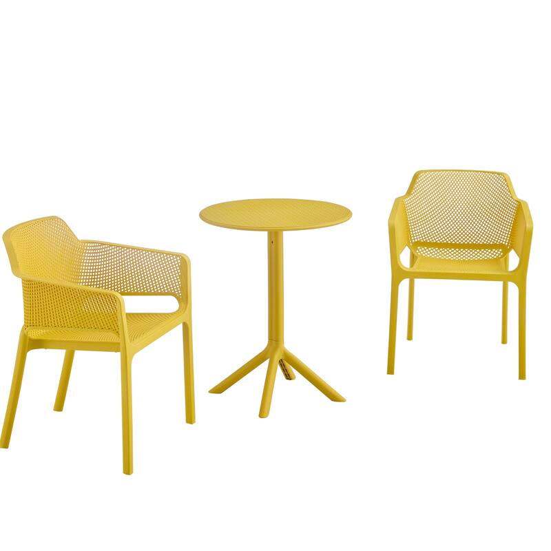 3 Piece Plastic Arm Chair Bistro with two Chairs and a Table