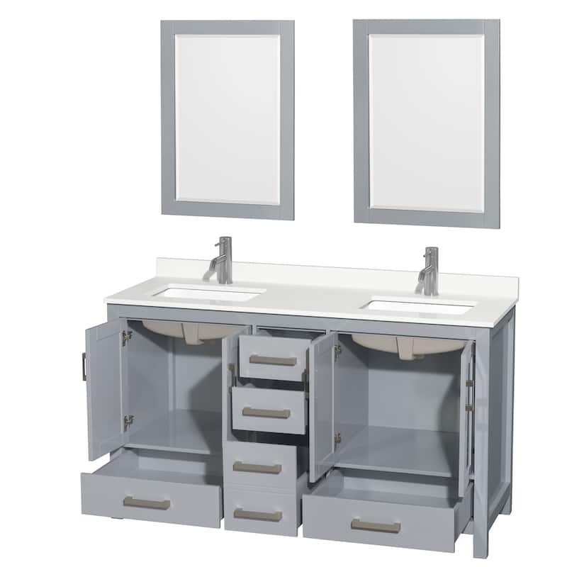 Sheffield 60-inch Double Vanity,Single Hole Quartz Top,24-inch Mirrors