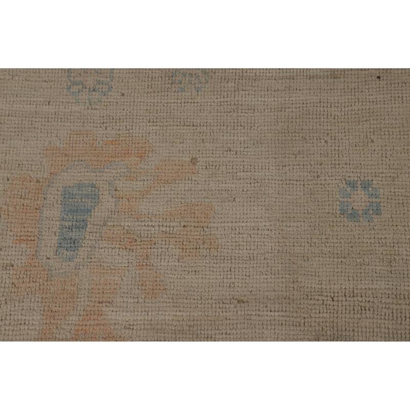 Vegetable Dye Oushak Turkish Area Rug Hand-Knotted Beige Wool Carpet - 8'11"x 11'10"