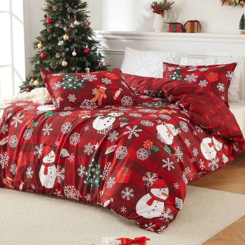 Christmas Snowman Soft Duvet Cover and Pillow Shams Set, Bedding Set - Queen