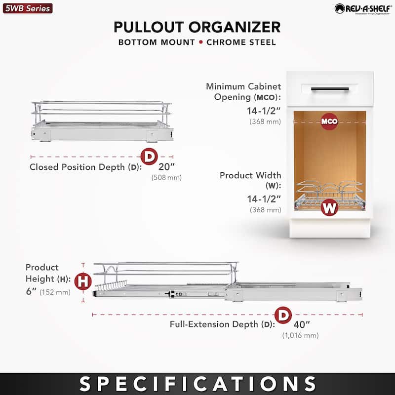 Rev-A-Shelf 5WB1-1520-1 Classic 14-1/2"W / Shelf Bottom Mount Pull Out