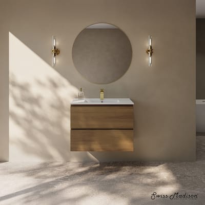 Liberte 30" Wall-Mounted Bathroom Vanity In Brown Oak With Sink Top - 30