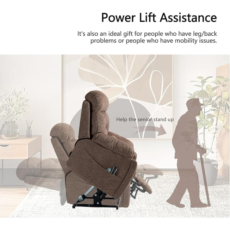 Luxury Electric Lift Recliner with Heat, Massage, 180° Recline, 4 OKIN Motors, Dual Remotes, and Cup Holders.