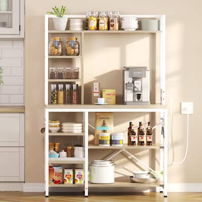 Moasis Kitchen Bakers Rack Utility Storage Shelf with Power Outlets Microwave Oven Stand