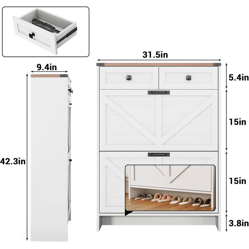 Modern Slim Shoe Cabinet with 2 Flip Drawers and 2 Drawers