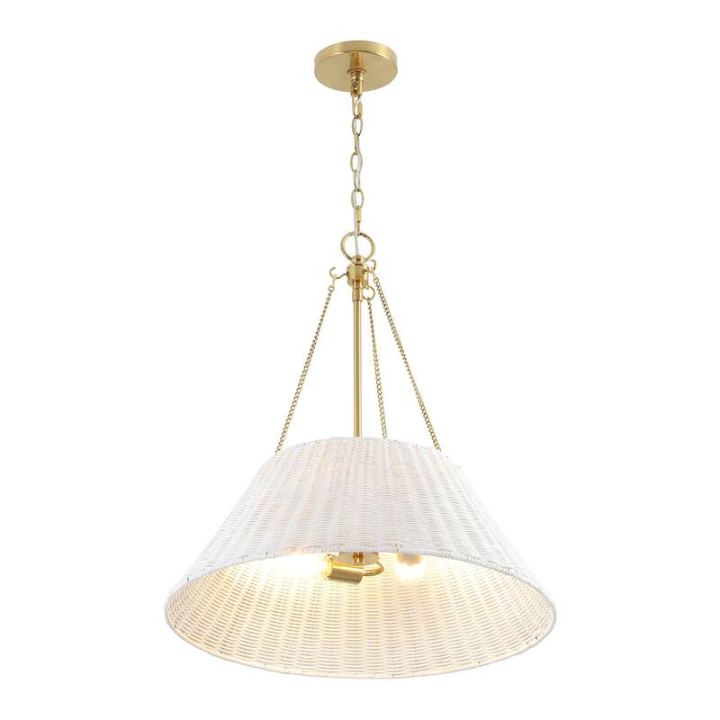 Farmhouse Chandelier 22" 3-Light Brass White Rattan Shade