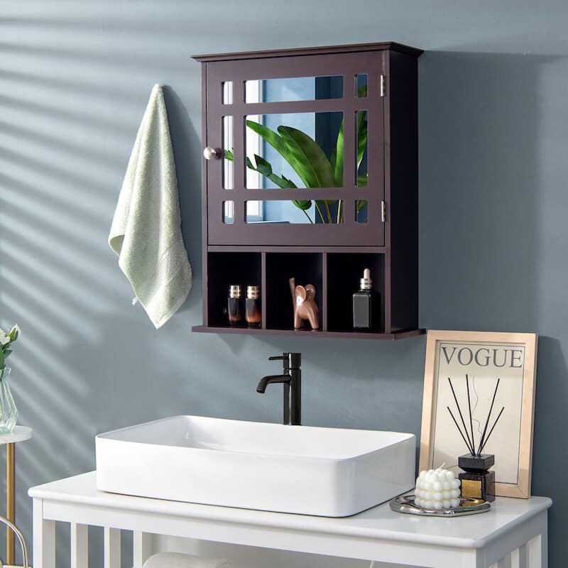 Gymax Mirrored Medicine Cabinet Bathroom Wall Mounted Storage