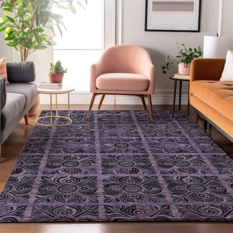 Premium Washable Super Soft Mosaic Panel Mayfield Rug - Purple - 9' x 12'