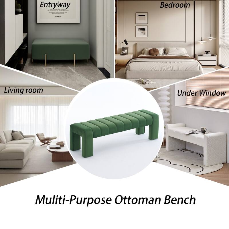 Upholstered Bedroom Bench Tufted Entryway Bench Modern End of Bed Bench Dining Bench with Gold/Black Metal Legs for Window