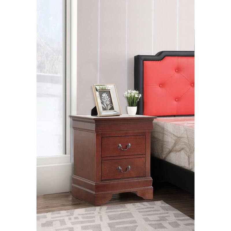 2-Drawer Cherry Wood Nightstand with English Dovetail Drawers, 24 Inch Classic Bedroom Bedside Table