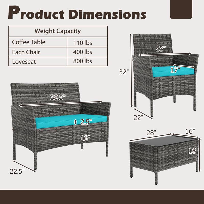 Gymax Set Of 4 Patio Furniture Set w/Washable Cushions & Tempered