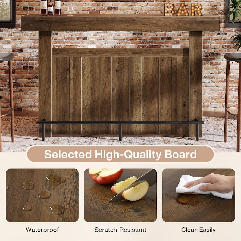 63 Inches Bar Table with Footrest and Storage Shelves for Kitchen Bistro Basement