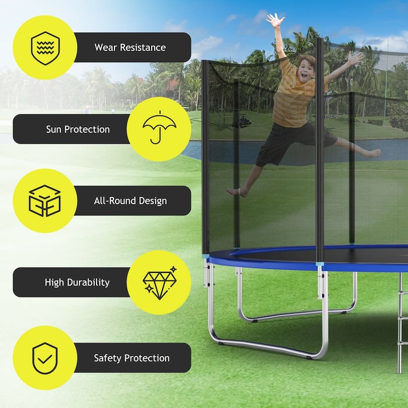 Black Trampoline Safety Replacement Protection Enclosure Net (Trampoline not included)