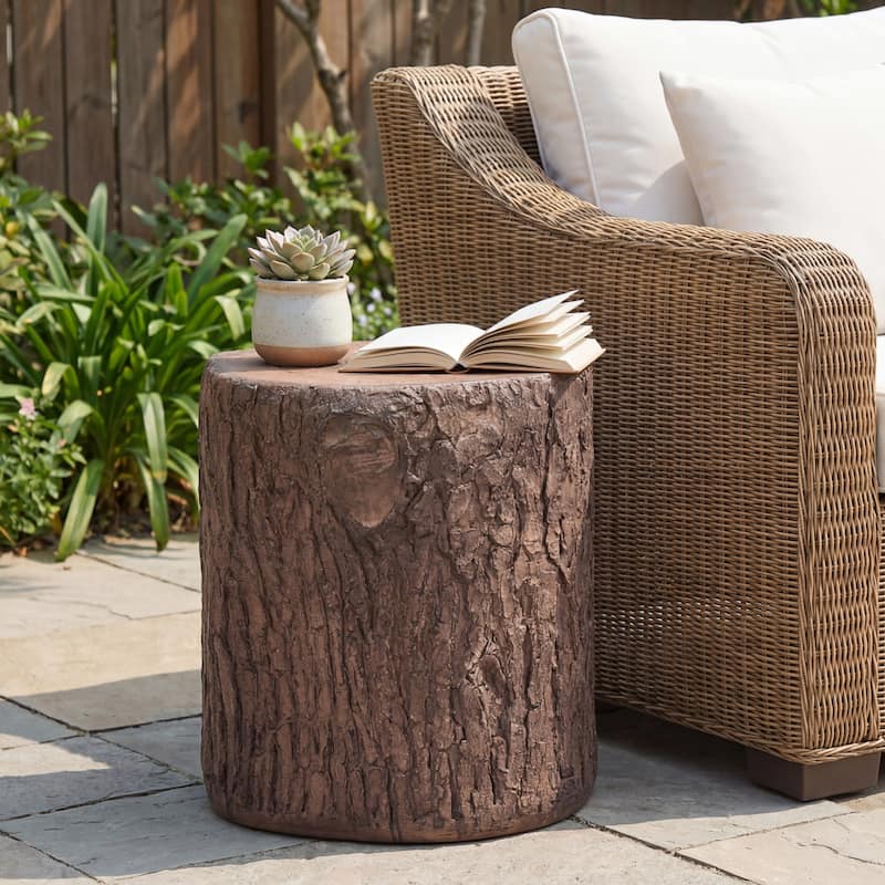 Christopher Knight Home - Reed 16.93"H Outdoor Rustic Faux Wood Tree-Stump MGO Side Table, Fully Assembled - 15.28