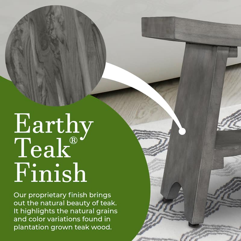 CoastalVogue Serenity Antique Gray Teak Wood Shower Stool with Curved Seat 18-inches Wide x 18-inches High
