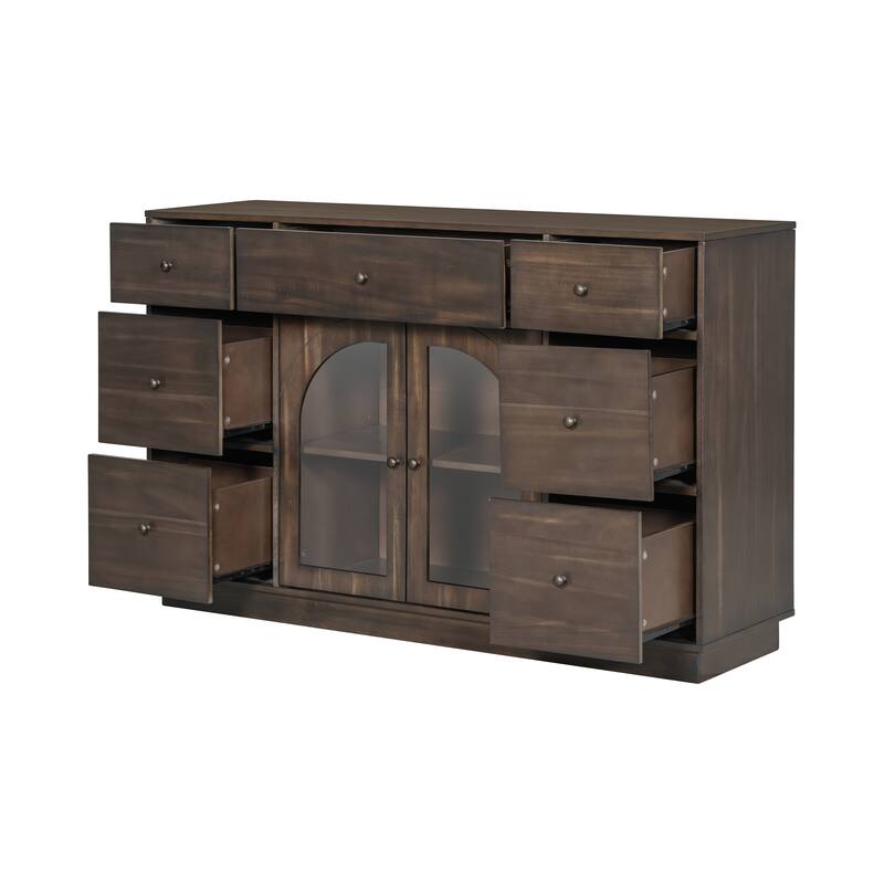 Cabinet with 2 Doors & 7 Drawers, Multi-Functional Wood Storage Cabinet, Entryway Accent Cabinet with Adjustable Shelves