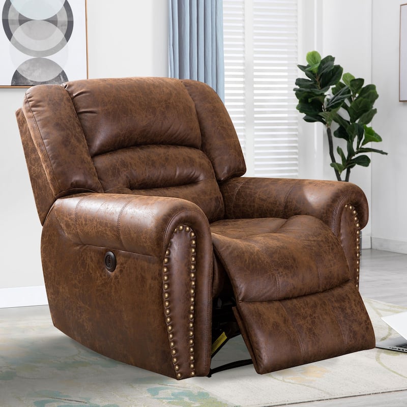 Breathable Leather Power Recliner With USB Port for Living Room and Theater