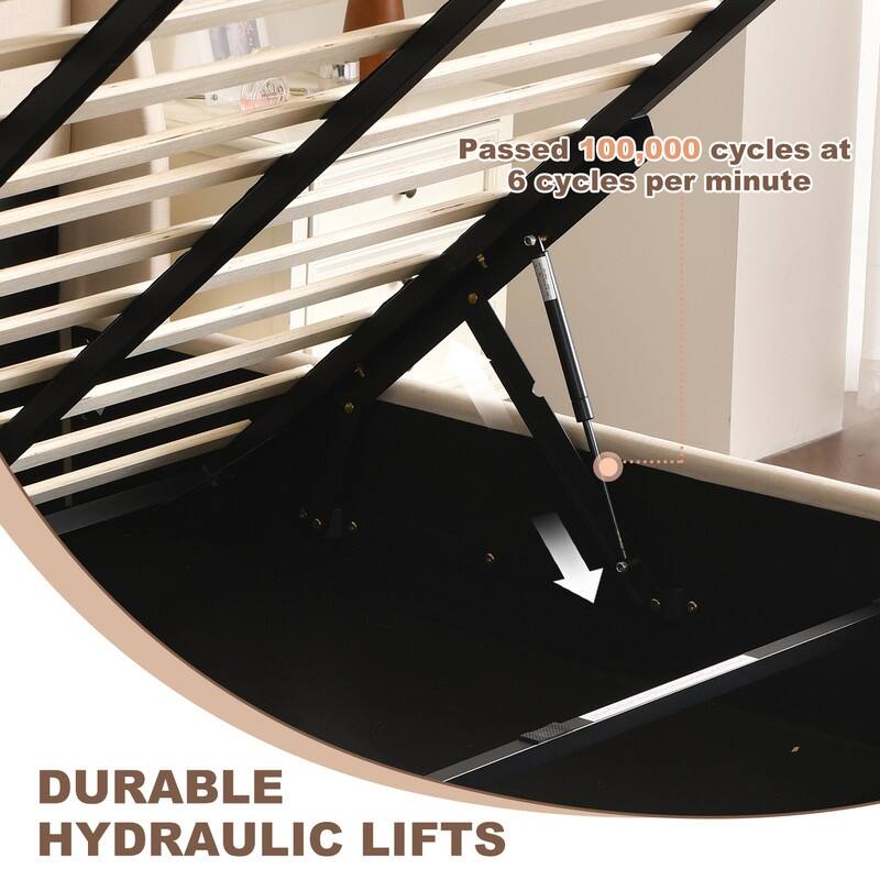 Linen Wingback Hydraulic Lift Up Storage Upholstered Platform Bed