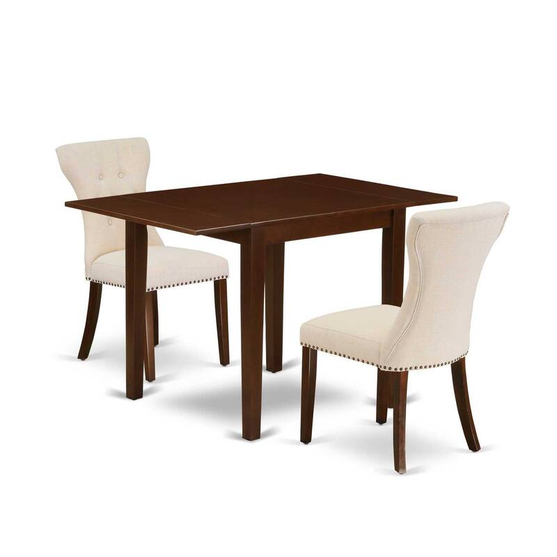 HomeStock 3-Pc Mahogany Finish Rectangular Solid Wood Top With Dropleaf Dining Table Set