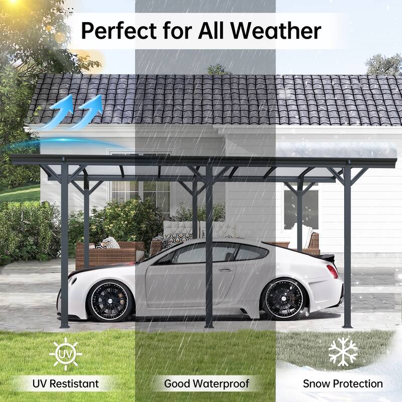 Ukuowu 19 Ft x 10Ft Grey Durable Metal Aluminum Arch Roof Carport for Driveway and Outdoor Parking Protection