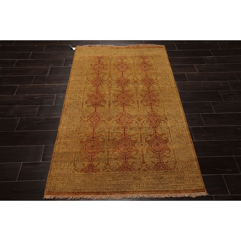 Tibetan Transitional 4x5'11'' Hand Knotted Wool Gold Rug - 4' x 5' 11''