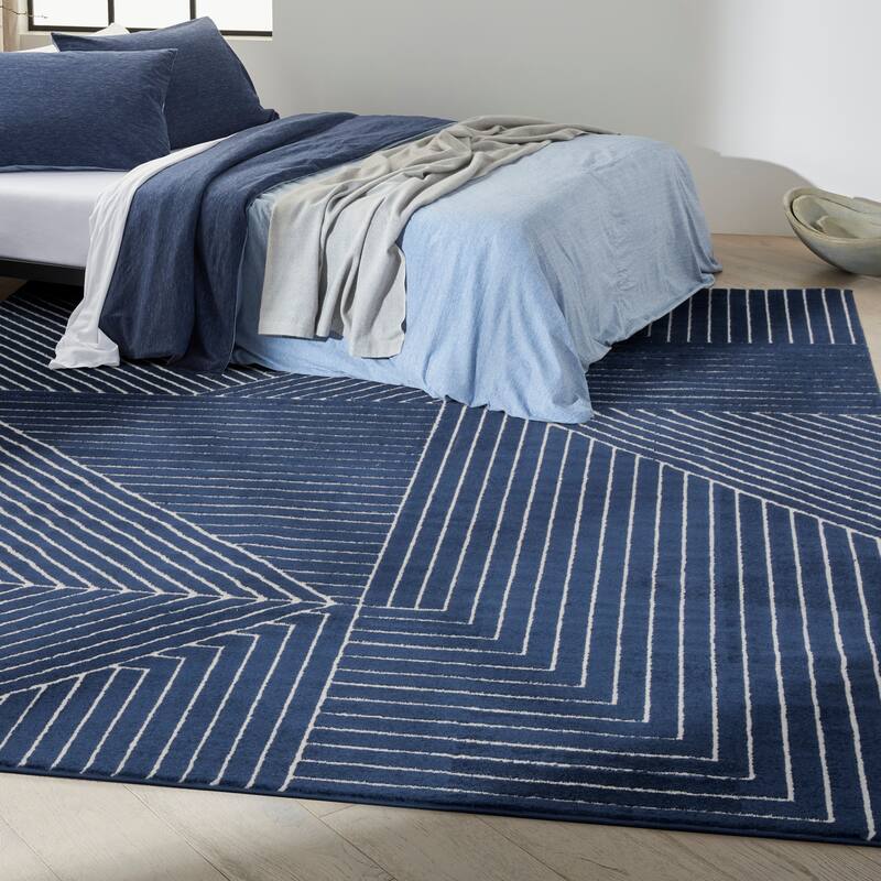 Calvin Klein Balance Abstract Geometric Linear Area Rug - 7' 10" x 9' 10" - Navy/Ivory - Rectangle