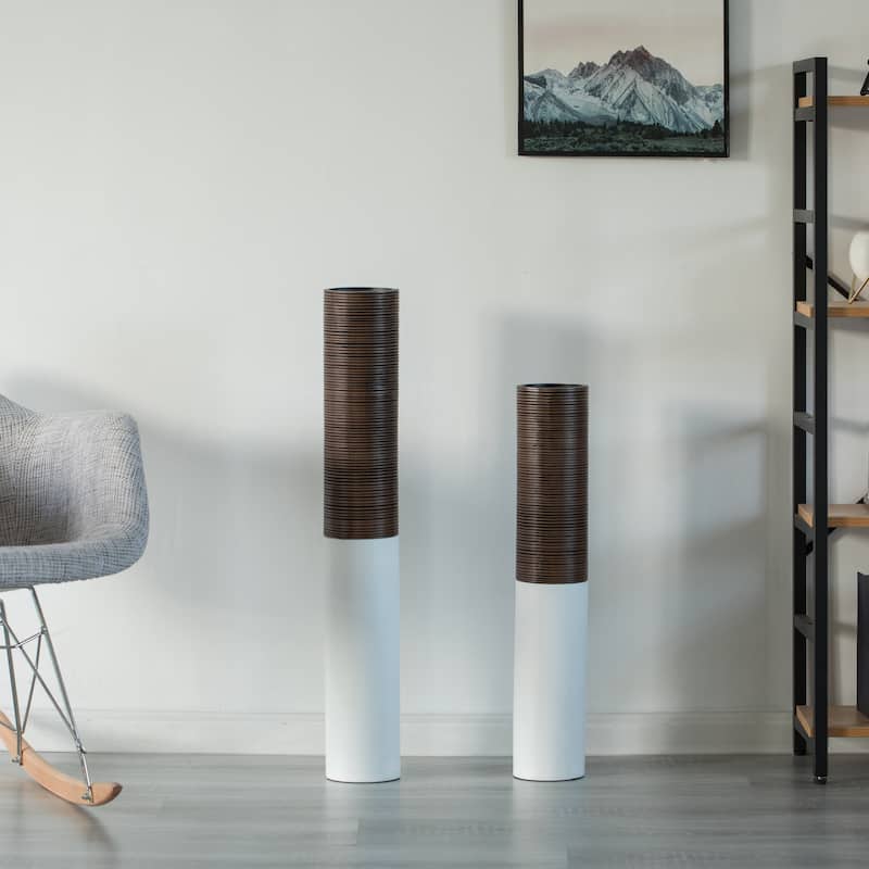 Modern White & Brown Decor Ribbed Accent - 31.5 Inches, Decorative Statement Piece for Living Room, Bedroom, or Office