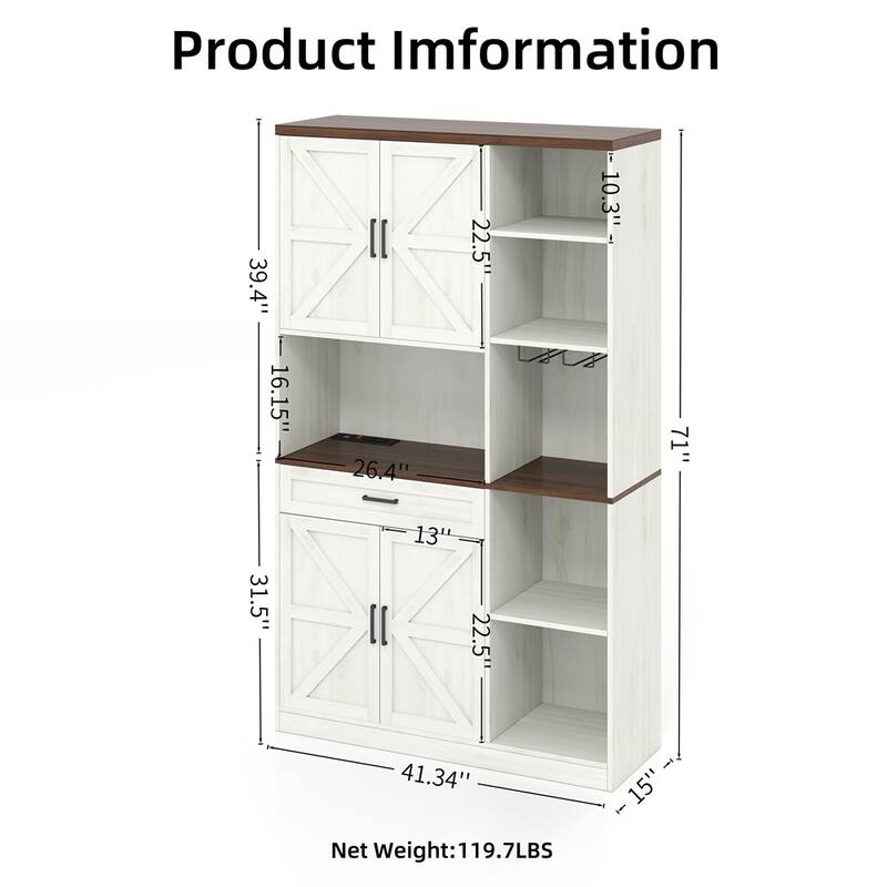 71'' Farmhouse Kitchen Pantry Sideboard with Cabinet and Drawer