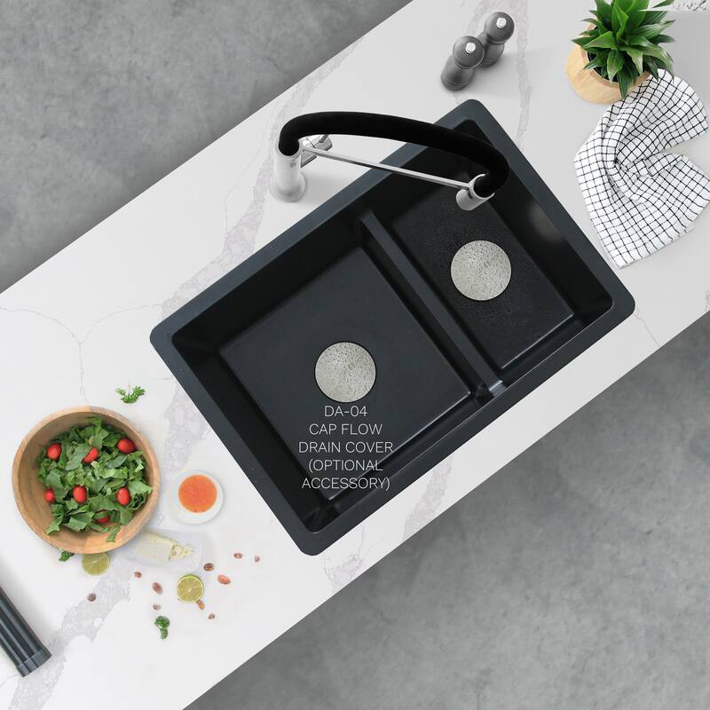 STYLISH 27 inches L x 18 inches W Double Bowl 60/40 Dual Mount Composite Granite Kitchen Sink - 27" x 18" x 9.5"