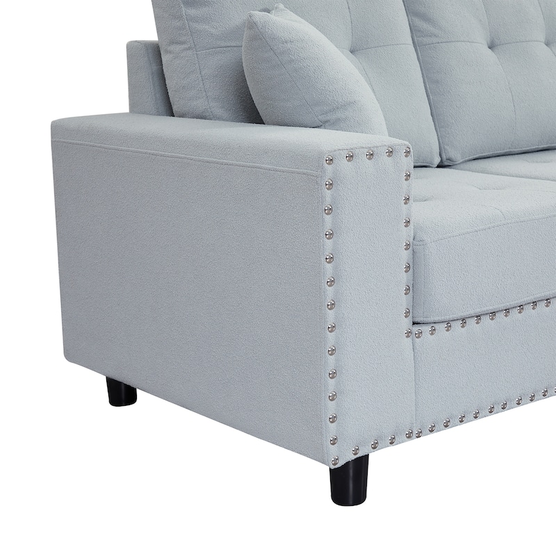109.2" Polyester L-Shaped Sectional Sofa with Removable Cushions and 2 Pillows