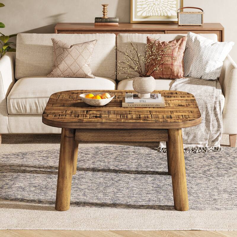 31.5-Inch Solid Wood Square Coffee Table with Rounded Corners