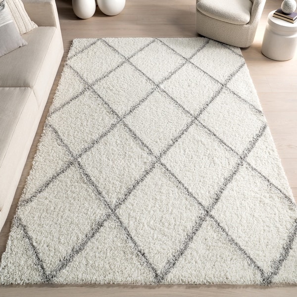 slide 2 of 50, Nuloom Kesha Contemporary Trellis Shag Area Rug 10' x 14' - White