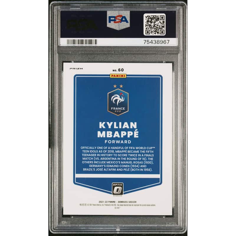Kylian Mbappe 2021 Panini Donruss Optic Holo World Cup Soccer Card #60 PSA 9 - 8'6" x 11'6"