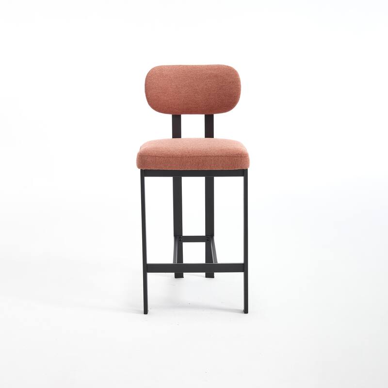 Bar Stools Set of 2, Fabric Upholstered Counter Height Bar Stools, Open Back Dining Chairs with Metal Legs & Footrest
