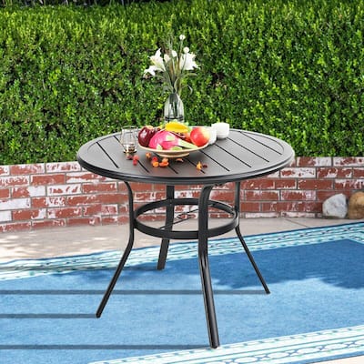 Outdoor Patio Dining Table All-Weather Round Metal Bistro Table with Umbrella Hole for Backyard Lawn Garden
