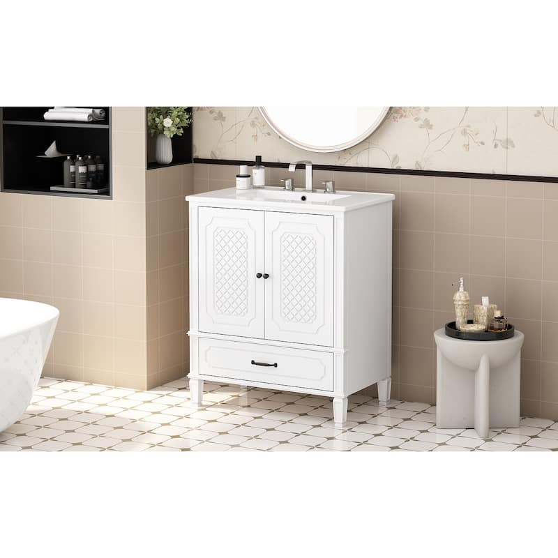 Free Standing Wall Cabinet, 30" Bathroom Vanities with Ceramic Sink, Drawers and Storage Soft-closing Door Shelf