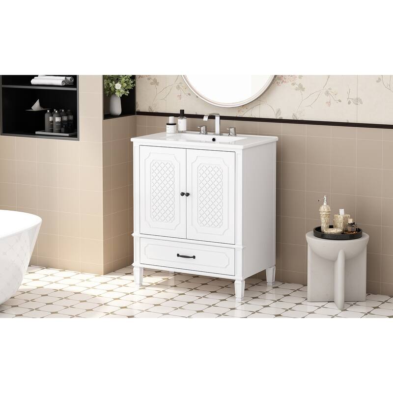 Grey 30-Inch Freestanding Vanity Cabinet with Sink, Adjustable Shelf, Storage Drawer, and Painted Finish
