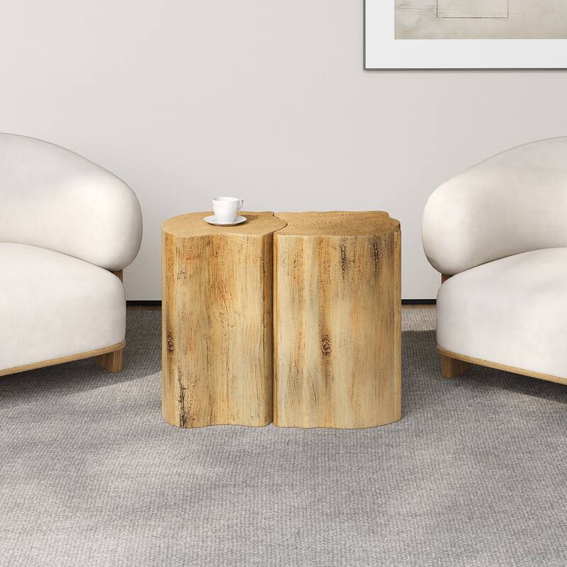 Roomfitters 2-in-1 Irregular MGO End Table, Split Design Organic Accent Table for Indoor/Outdoor - Natural